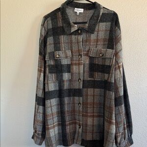 Gilli 2xl soft plaid long sleeve Gray and Brown Plaid Utility Jacket